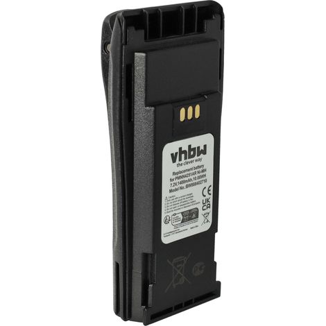 vhbw Battery Replacement for Motorola PMNN4251AR for Radio, Walkie-Talkie (1400mAh, 7.2 V, NiMH) + Belt Clip