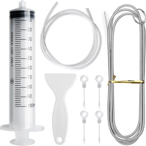 8 Kit d'Outil de Nettoyage de Réfrigérateur, Flexible Brosse de Nettoyage + Tuyau PVC 1.55m + Pelle de Dégivrage + Seringue de 100ml + 4 Bouchons de Trou de Vidange de Réfrigérateur, pour Cuisine (1/5)