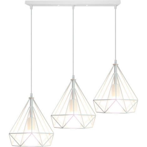 3-Light Retro Pendant Light Antique Diamond Chandelier White Industrial Vintage Metal Ceiling Light 25 CM (1/5)