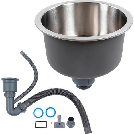 Évier de Cuisine Ø 30cm Plateau D'évier Rond en Acier Inoxydable avec Raccord de Tuyau de Drainage, Bassin de Cuisine pour Cuisine Salle de Bains RV (1/5)