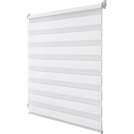 Store Enrouleur Jour Nuit sans Perçage, Facile à Installer avec Clips, Tissu Double Occultant pour Fenêtre ou Porte, Protection Solaire, Vie Privée, Blanc, 45l x 100L cm Blanc (1/5)