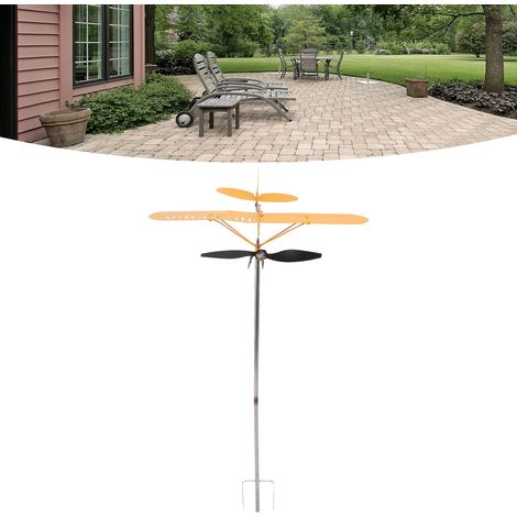 Girouette en métal, moulin à vent, patio, jardin, terrasse, pelouse, toit-terrasse – un cadeau pour les passionnés d'aviation  grand avion jaune. (1/5)