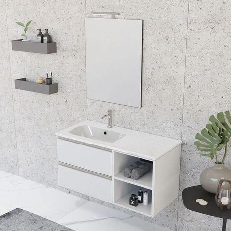 Mobile bagno sospeso 100 cm Master bianco con cassetti e vani (1/5)