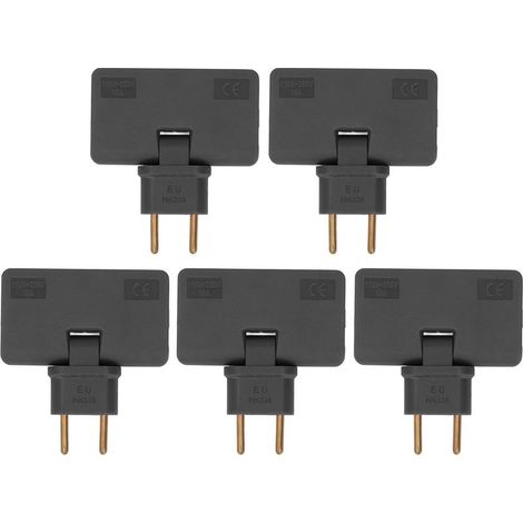 Adaptateur de prise UE sans fil 180 degrés, 1 à 3 prises plates européennes, 110-250 V, pour armoire (noir), 5 pièces (1/5)