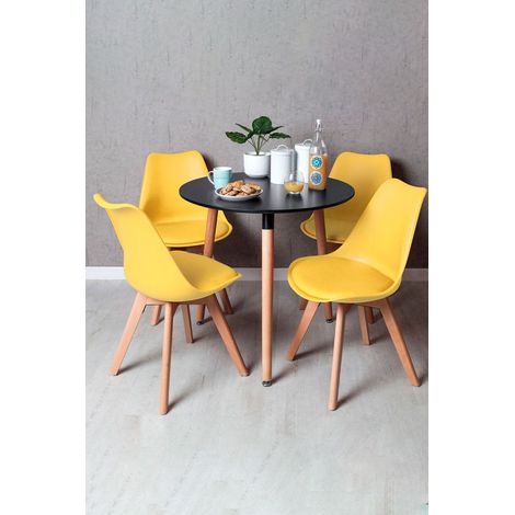 Conjuntos de mesa y sillas - Conjunto Mesa Tower Redonda 80 cm Negra y Pack 4 Sillas Synk Basic - Amarillo (1/5)