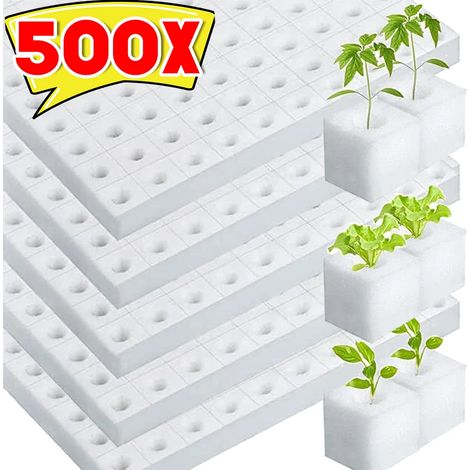 Éponges hydroponiques blanches (100 pièces/1 feuille) pour jardinage, carrées, hors-sol, pour la culture de semis et la croissance des bourgeons de légumes en serre. (1/4)