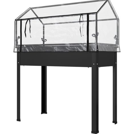 Fioriera rialzata con copertura a serra 100 x 48 x 124 cm in metallo nero MODENUIT (1/5)