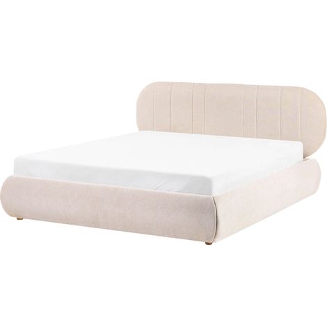 Ottoman Bed Light Beige Fabric EU King Size 5ft3 Tufted with Lift-Up Sprung Frame Storage CAMPAN