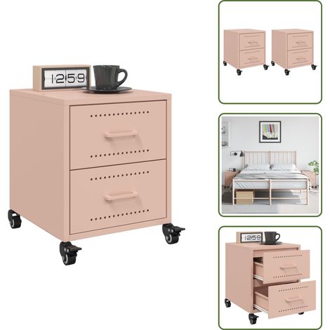 Comodino con ruote - vidaXL Comodini 2 pz Rosa 36x39x43,5 cm in Acciaio - Comodino per interni
