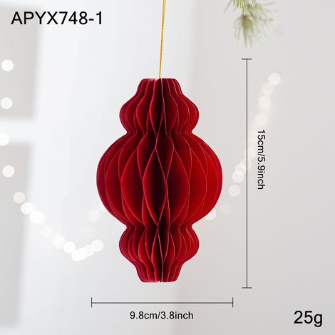 Décoration de Noël Balle Lanterne Rouge 15cm en Velours avec Nœud (1/2)