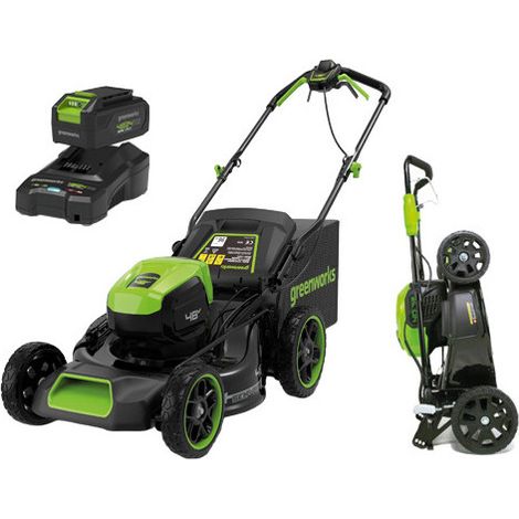 Cortacésped autopropulsado de 48 V, 46 cm, 3 en 1 con batería de 4 Ah – hasta 500 m² – Greenworks