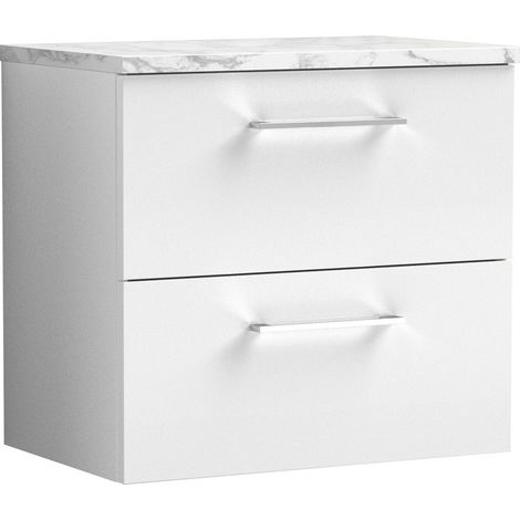 Balterley Bramshall 600mm Wall Hung 2 Drawer Vanity Unit with Laminate Worktop for Compact Contemporary Bathroom Storage Gloss White