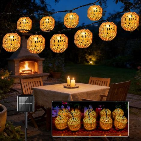 Guirlande Lumineuse Exterieure, Guirlande Solaire Exterieur avec 10 Lanterne en Corde de Papier, Guirlande Exterieur, Chaud Chaîne Lumiere Exterieur pour Terrasse, Mariage, Noël