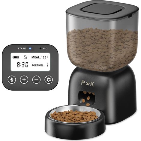 PUPPY KITTY PRO 3L Distributeur Croquettes Chat Automatique, Autonomie de la Batterie jusqu'à 180 Jours, Programme d'alimentation Personnalisé, Enregistrement Vocal 10S, Noir