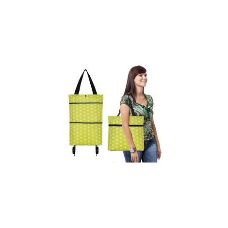 Chariot à Provisions, Caddie de Courses Portable, Courses Pliable en Tissu Oxford, Sac de Courses Réutilisable, Sac à Provisions avec roulettes, Vert Et Respectueux(Point de Vague Vert) (1/5)