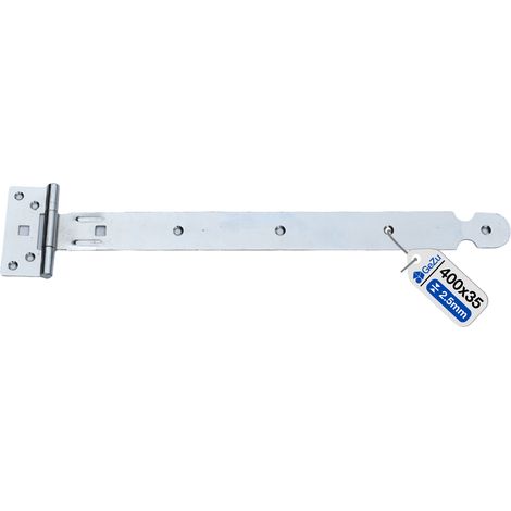 Charnière réglable galvanoplastie argentée avec plaque de fixation – Pour portail extérieur lourd – Charnière en T à crochet 400 x 35 mm – Fixation robuste pour porte et clôture – Charnière réglable/C