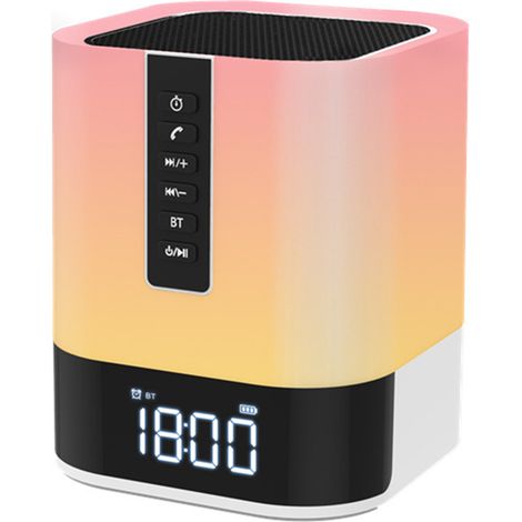 Enceinte Bluetooth avec lumière, réveil lumineux, machine à bruit blanc, réveil lumineux pour enfants, lampe de chevet tactile à intensité variable et lumière d'ambiance multicolore, cadeaux pour fill