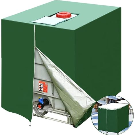 Bache pour Cuve 1000 l, Bâche de Protection Solaire pour réservoir d'eau de Pluie IBC, Anti-poussière Anti-UV, Housse de Protection, bâche de Protection 116 x 100 x 120 cm, Vert (1/5)