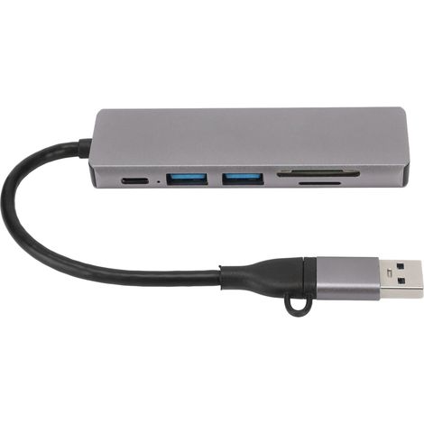 Hub USB 3.0/USB-C 6 en 1 avec prise en charge des ports USB 3.0/USB-C vers USB-C, 3 ports USB et des cartes SD/TF pour Windows et macOS. (1/5)