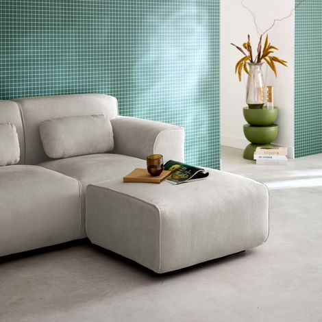 Pouf. module pour canapé. repose-pieds pour canapé 2 places en velours côtelé greige. L 76 x P 70 x H 41cm - Wallas