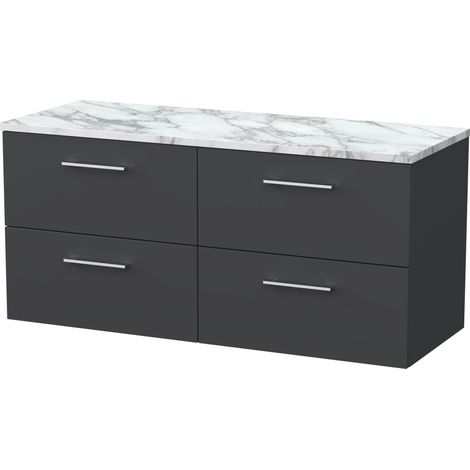 Pershall Contemporary Wall Hung 4 Drawer Vanity Unit with Laminate Worktop, 1200mm, Dark Grey