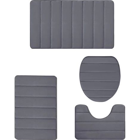 Tapis De Salle De Bain - Tapis En Mousse À Mémoire De Forme - Antidérapant Latex - Lavable En Machine - Lot De 4 Pièces - Gris Foncé (1/5)