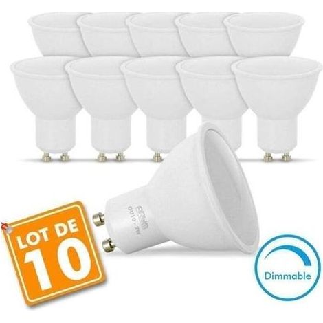 Lot de 10 spots LED GU10 7W (équivalent 60W), dimmables, température de couleur : blanc froid 6000K (1/4)