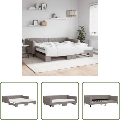 vidaXL Sofa-Bett - Tagesbett Ausziehbar mit Matratzen Taupe 100x200 cm Stoff (1/5)