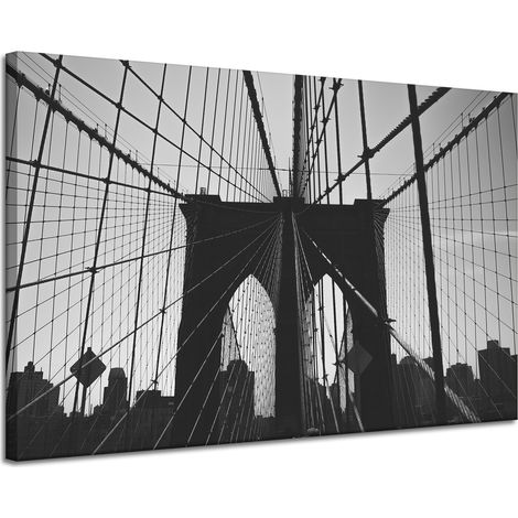 Leinwanddruck Architektur Brooklyn Bridge 120x80 Schwarzweiß USA