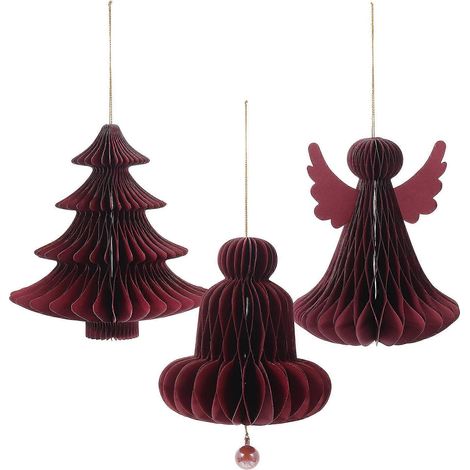 Lot de 3 décorations de Noël en papier nid d'abeille, pendentifs, accessoires de fête, motif nid d'abeille-10.00X10.00X10.00CM-Claret