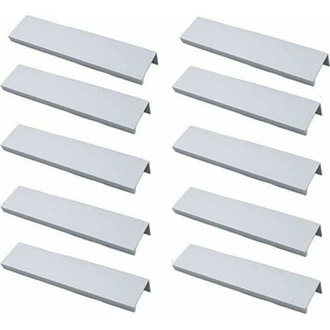10 Pack Kitchen Cabinet Handles - Invisible Handle, Brushed Furniture Handle, Silver Aluminum Alloy Furniture Handle, Center Distance 64 mm, (1/4)