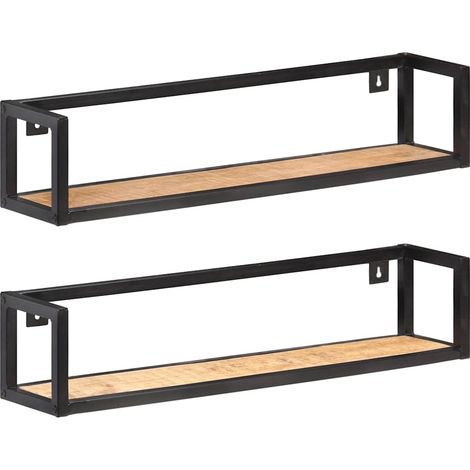 vidaXL Estantes de pared 2 unidades 80 cm madera de mango rugosa (1/5)