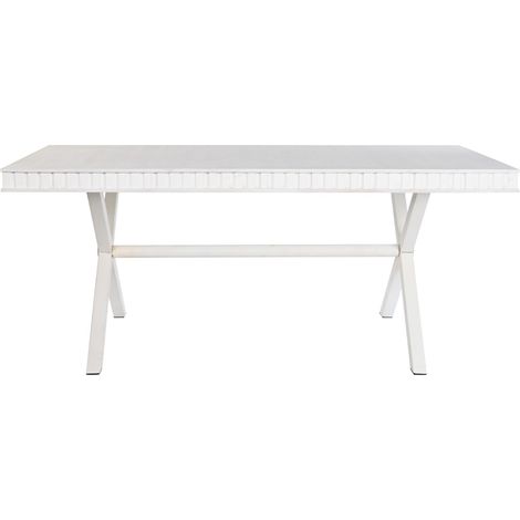Table à manger, table repas rectangulaire en bois massif, pieds en métal blanc - Longueur 180 x Profondeur 90 x Hauteur 76 cm -PEGANE- (1/5)