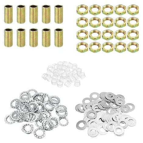 Filetage 2cm Lampe Tige Filetée Trousse avec Écrous Blocage Rondelles, Attaches Assortiment Matériel pour Lustre Plafond Luminaire Bricolage, Placage Zinc (1/5)