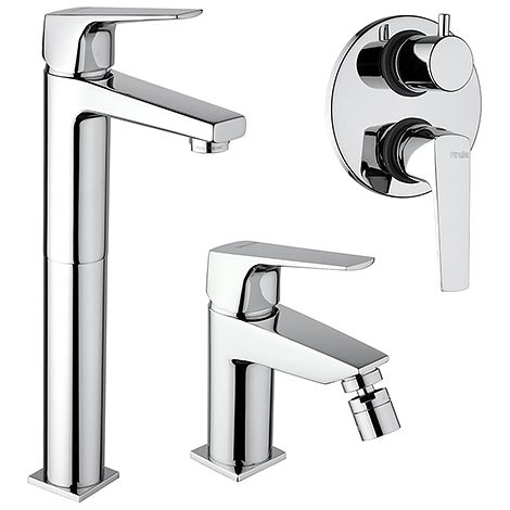 Set Rubinetti Piralla per lavabo alto e bidet con scarico automatico e doccia incasso con deviatore serie Iceberg cromato (1/5)