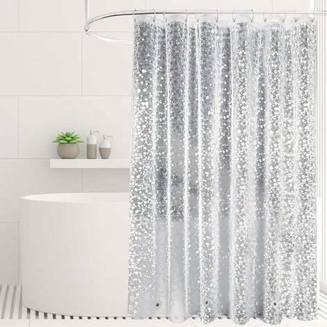 Transparenter EVA-Duschvorhang 180 x 200 cm, natürliches Licht, schimmelresistent, mit 12 Haken + 3 beschwerten Magneten