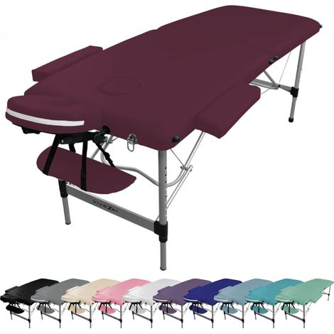 Table de massage pliante 2 zones en aluminium + Accessoires et housse de transport - Prune - Vivezen (1/5)