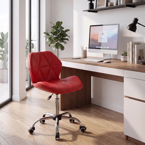 Chaise de bureau, rouge, gaming, pieds pivotants réglables, chromé, similicuir PU (1/5)
