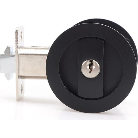 Serrure pour porte coulissante à galandage noire, quincaillerie pour porte coulissante à galandage ronde noire, style contemporain. (1/5)
