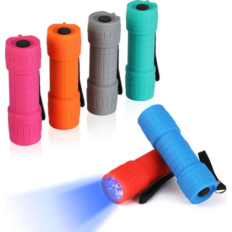 EverBrite Jeu de Lampe Torche UV 6 Pièces, Lampe UV avec 9 LEDs, 395 nm Lumière Noire Détecteur pour Traceurs Fluorescents Chien Chat Tapis Détecteur Urine Scorpion Vérifie L'argent (1/5)
