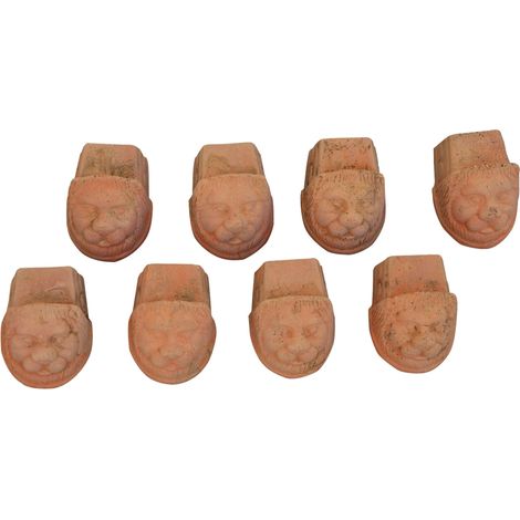 Set of 8 terracotta saucer feet 10x8x8 cm Lion's head terracotta saucers Indoor and outdoor Aged flowerpot saucer feet (1/5)