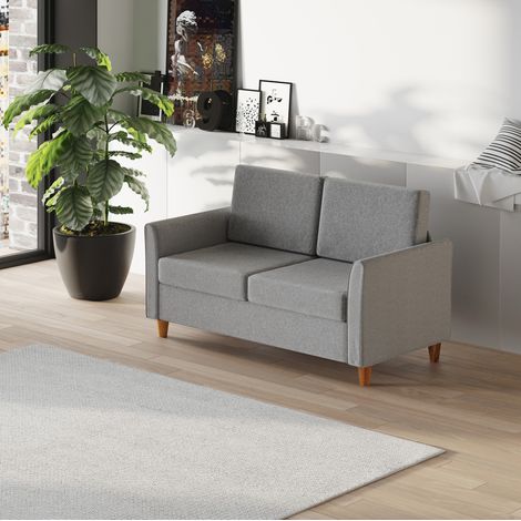 Divano 2 posti in lino grigio chiaro con cuscini sfoderabili, 141 x 70 x 78 cm, OKWISH (1/5)