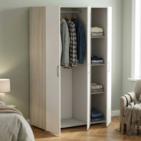 Dmora - Gran Armario Dania, Muebles de dormitorio, Vestidor, Armario de ropa, 119x51 h185 cm, Roble y Blanco mate (1/5)