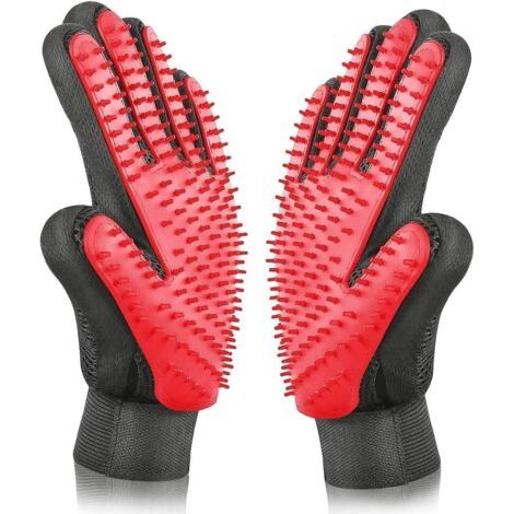 Gant de Toilettage pour Animaux de Compagnie,Gant de pour Animaux de Compagnie,Outil de Massage avec Cinq Doigts Améliorés - kit de Toilettage pour Animaux de Compagnie pour épilation - Rouge (1/5)