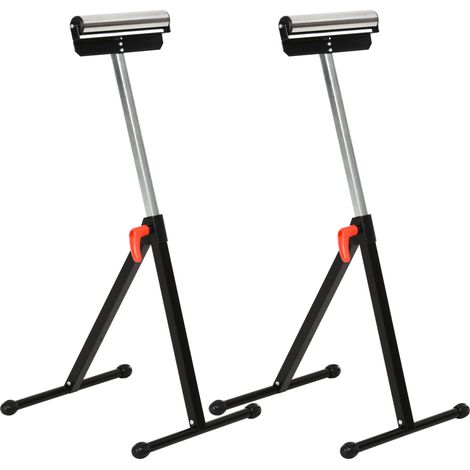 Servante d'atelier à rouleau pliable - HOMCOM - lot de 2 supports avec rouleau hauteur réglable 68-110 cm - charge max. 90 kg - noir