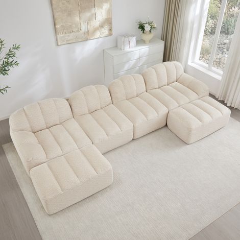 divano seduta 4 posti modulare con pouf morbido beige HAVRYA (1/5)