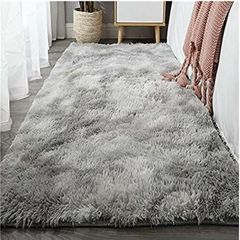 Zottelig moderner grau-weißer Wohnzimmerteppich 80x120 cm, gemütlicher Schlafzimmerteppich für den Innenbereich