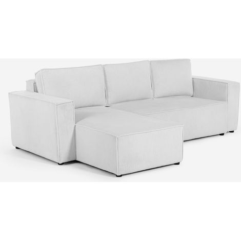 Ecksofa mit Halbinsel und ausziehbarem Bett in Rippenstoff Leka - Grau