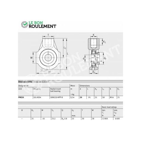Palier plastique PHE20-TV-FA125.5-INA