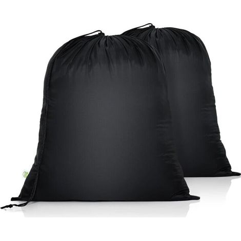 2er-Pack faltbarer Reise-Wäschesack mit Kordelzug, Aufbewahrungstasche aus Stoff, Wäschesäcke für Spielzeug, Zuhause, Wohnheim, Camping, College (46 x 58 cm, Schwarz) (1/4)